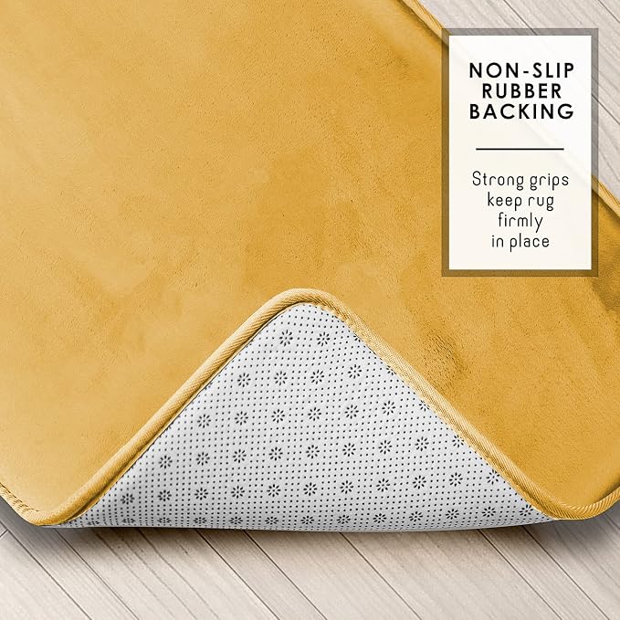 Clara Clark 2 Piece Bathroom Rugs, Velvet Memory Foam Bath Mat Set, Non-Slip Bath Rugs, Machine Wash, Dries Quickly, Ultra Soft Plush Bath Mats for Bathroom, 20 x 32 + Contour, Camel Gold