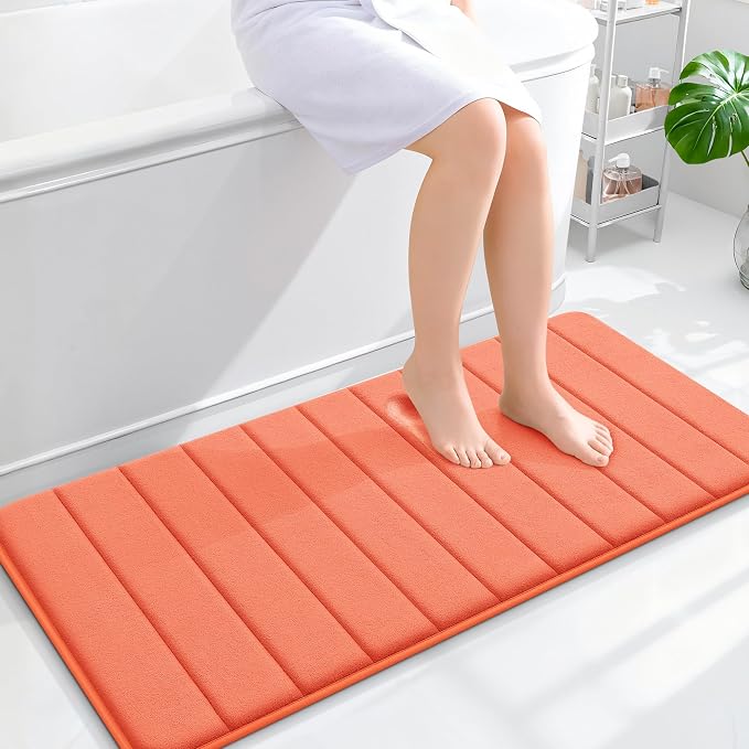 OLANLY Memory Foam Long Bathroom Rugs Runner 44x20, Super Soft Absorbent | Coral, Quick Dry Bath Mat, Machine Washable Shower Floor Rugs, Bathmat Carpet for Bathroom Floor, Tub and Shower