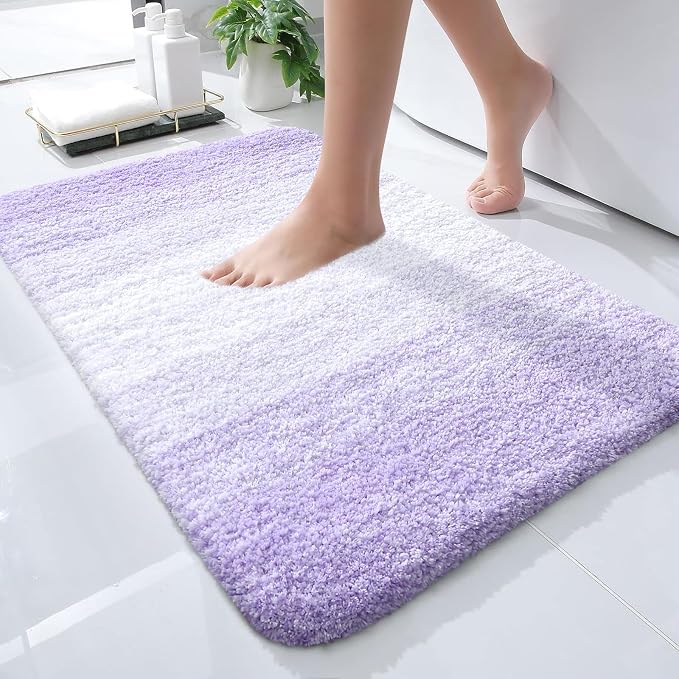 OLANLY Small Bathroom Rugs 28x18, Extra Soft Absorbent Microfiber Bath Rugs | Light Purple, Non-Slip Quick-Drying Rubber Backing, Washable Plush Bath Mat for Floor, Tub and Shower, Home Decor Accessories