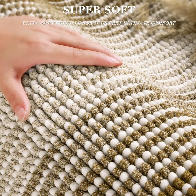 BSICPRO Bathroom Rugs Sets 2 Piece, Non Slip Boho Bath Mats, Petrified Oak | 20"x32" Plus 16"x24", Soft Absorbent Chenille, Striped Quick Dry Machine Washable, Shower Rug for Bathroom Bedroom Decor