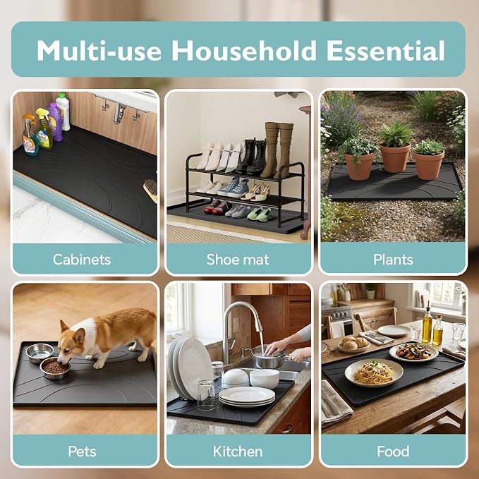 Under Sink Mat 34" x 22", Silicone Under Sink Liner for Kitchen and Bathroom, Waterproof Cabinet Protector Drip Tray, Protects Cabinets from Leaks and Spills