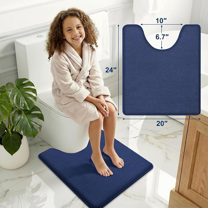 Smiry Memory Foam Toilet Rugs U Shaped 24x20, Extra Soft Bath Mat | Navy Blue Quick Dry, Machine Washable Bath Mats for Bathroom, Shower, Tub and Home Decor Accessories