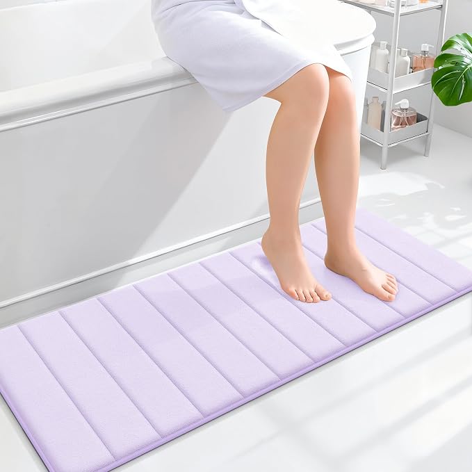 OLANLY Memory Foam Long Bathroom Rugs Runner 47x17, Super Soft Absorbent | Lavender, Quick Dry Bath Mat, Machine Washable Shower Floor Rugs, Bathmat Carpet for Bathroom Floor, Tub and Shower