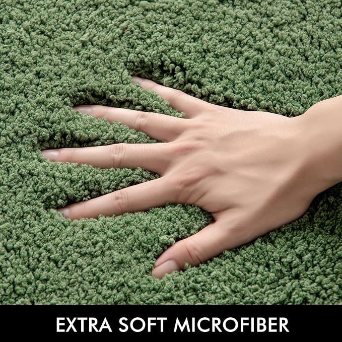 MIULEE Moss Green Bathroom Rugs Set 2 Piece Soft Bath Mats 16x24+20x30 Inch | Soft Absorbent Microfiber Bath Rugs, Non Slip, Quick Dry, Fluffy Bath Rugs for Bathroom Floor Tub Showers, Machine Washable