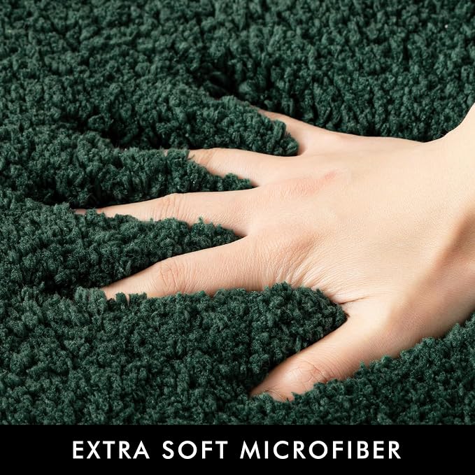 MIULEE Dark Green Bathroom Rugs Set 2 Piece Soft Bath Mats 20x24+20x30 Inch | Absorbent Microfiber Bath Mat and U-Shaped Toilet Rug, Non Slip, Quick Dry, for Bathroom Floor Tub Showers, Machine Washable