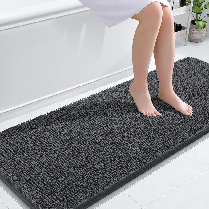 OLANLY Bathroom Runner Rugs 59x24, Extra Soft Absorbent Chenille Bath Rugs | Dark Grey, Quick-Drying Rubber Backing, Washable Long Bath Mat for Bathroom Floor, Tub and Shower, Home Decor Accessories