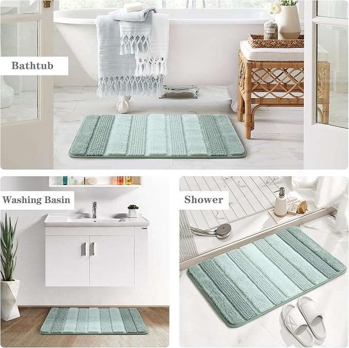 Kmson Ombre Chenille Bathroom Rugs Mat, 17"x24" Non-Slip Bath Mat for Bathroom Floor & Bathtub, Ultra Soft Washable Shaggy Bath Rugs, Fluffy Thick Water Absorbent Microfiber Shower Mat Green
