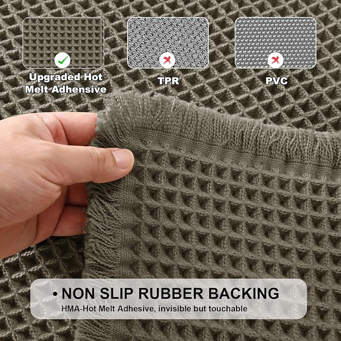 JIUZHEN Set of 2 Waffle Bath Mats Boho Bath Rugs 16x24&20x32, Olive Green | Non Slip, Super Absorbent, Washable, Ultra Soft, Fast Drying Waffle Bathroom Rugs for Bathroom Floor, Tub, Shower
