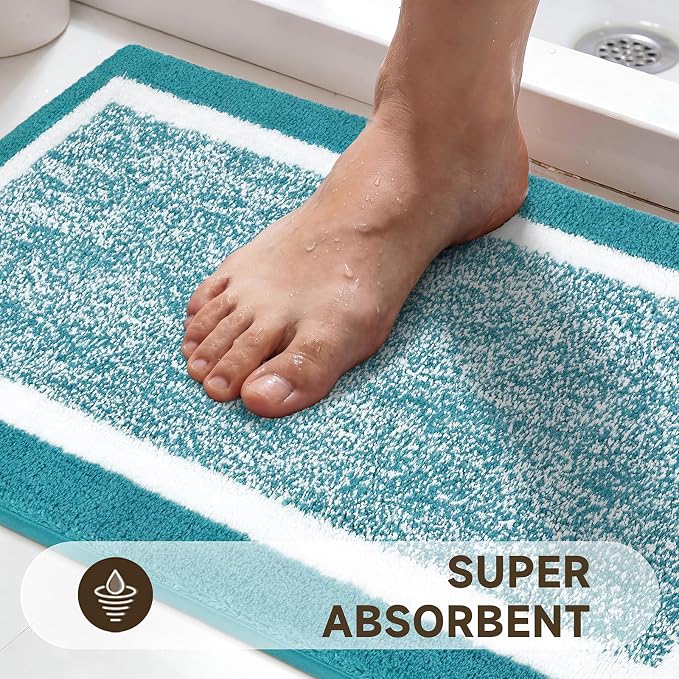 Pauwer Bathroom Rugs Set 5 Piece, Non Slip Microfiber Bath Mat, Aqua Blue | Washable Bathroom Mat with U Shaped Toilet Rug, Long Shower Runner, Toilet Lid Cover, Quick Dry Absorbent Plush Floor Carpet
