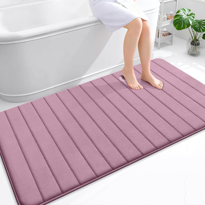 OLANLY Memory Foam Large Bath Mat 59x34, Super Soft Absorbent Bathroom Rugs | Deep Plum, Quick Dry Bath Rug, Machine Washable Shower Floor Mats, Bathmat Carpet for Bathroom Floor, Tub and Shower