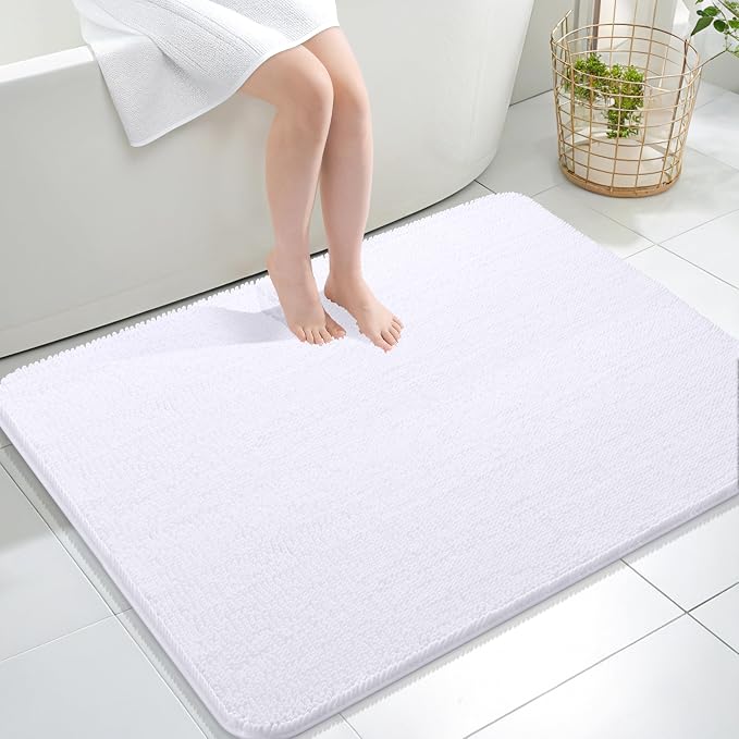 OLANLY Large Bathroom Rugs 40x32, Extra Soft Absorbent Chenille Bath Rugs | White, Quick-Drying Rubber Backing, Machine Washable Bath Mat for Bathroom Floor, Tub and Shower, Home Decor Accessories