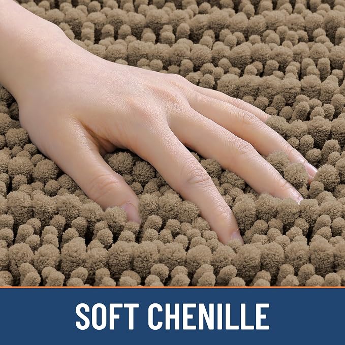 Smiry Bathroom Rugs 35X24, Extra Soft Rubber Backing Chenille Bath Mats | Camel Machine Washable Non Slip Quick Dry Bath Mats for Bathroom Floor, Tub, Shower, Home Decor Accessories