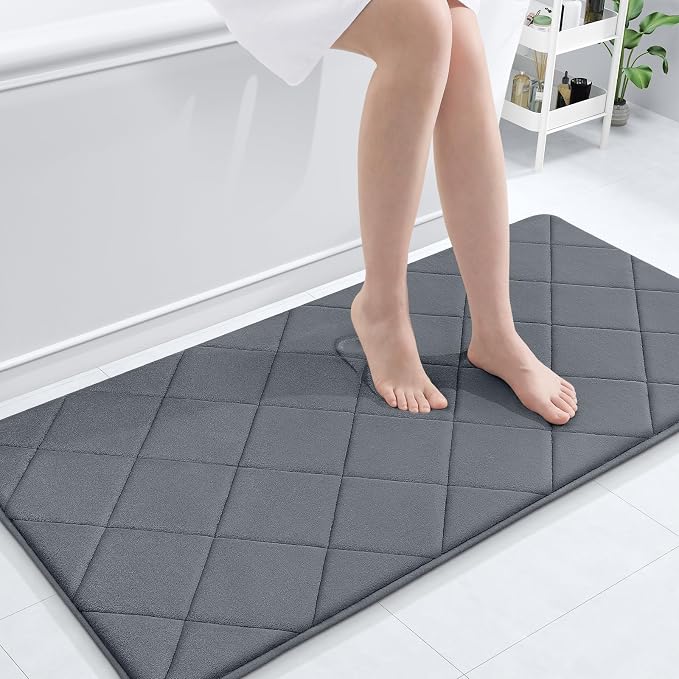 OLANLY Memory Foam Bath Mat 44x24, Ultra Soft and Absorbent Bathroom Rugs | Dark Grey, Quick Dry, Machine Washable Shower Bath Rugs, Comfortable Bath Carpet for Bathroom Floor, Tub and Shower