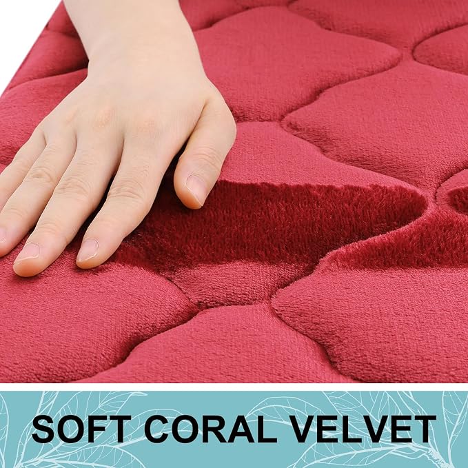 OLANLY Memory Foam Bath Mat Rug 44x24, Ultra Soft Bathroom Rugs, Red | Thick Absorbent Carpet, Non-Slip Backing, Machine Washable, for Bathroom Floor, Tub, Shower and Home Decor Accessories