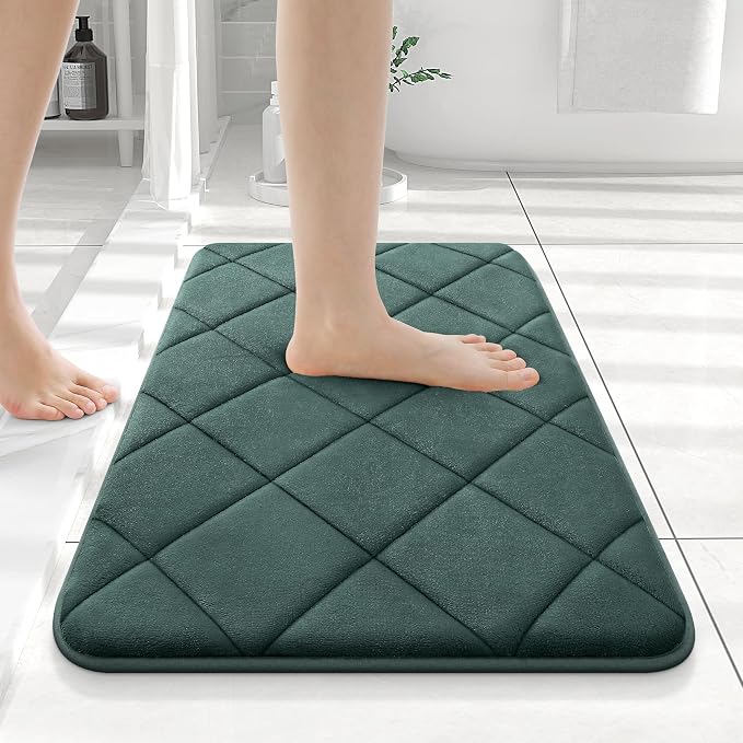 OLANLY Memory Foam Bath Mat 24x16, Ultra Soft and Absorbent Bathroom Rugs | Blackish Green, Quick Dry, Machine Washable Shower Bath Rugs, Comfortable Bath Carpet for Bathroom Floor, Tub and Shower