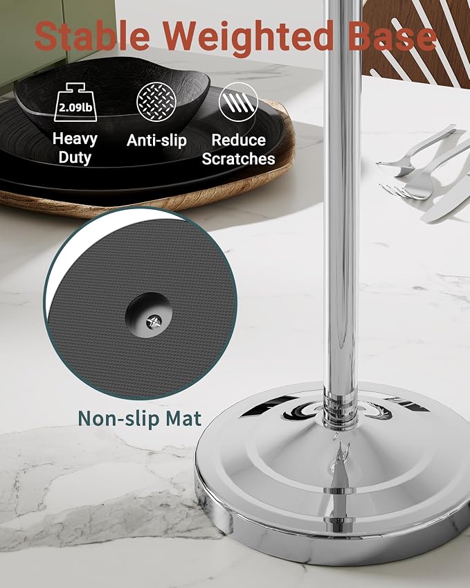 18" Hand Towel Holder Stand, Stainless Steel Free Standing Towel Rack Bar,Double Ring Towel Hanger with Weighted Base, Towel Hardware for Bathroom Vanity Kitchen Countertops(Chrome)