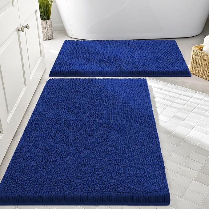Smiry Chenille Bathroom Rugs Sets 2 Piece (30x20+24x16, Royal Blue) | Soft Absorbent Machine Washable Non Slip Shaggy Bath Rug Set for Tub, Shower, and Floor, Home Decor