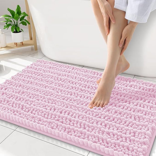 Smiry Bathroom Rugs 34X21, Extra Soft Rubber Backing Chenille Bath Mats | Pink Machine Washable Non Slip Quick Dry Bath Mats for Bathroom Floor, Tub, Shower, Home Decor Accessories