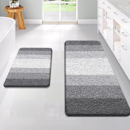 OLANLY Micorfiber Bathroom Rug Set 2 Piece, 47"x20"+24"x16" | Grey, Soft Absorbent Bath Rug Set, Non-Slip, Machine Wash Dry, Plush Shaggy Bath Mats for Bathroom