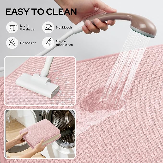 HOMEIDEAS Memory Foam Bathroom Rugs Set of 2, Pink 24"x17"+32"x20" | Ultra Absorbent Quick Dry Bath Mats with Non Slip PVC Backing, Machine Washable, Ideal for Bath Floor, Shower and Tub