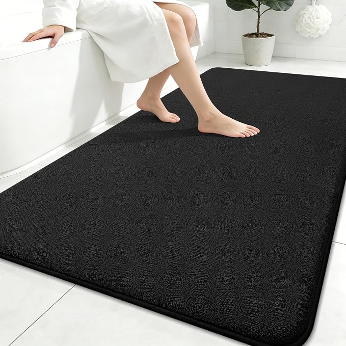 Smiry Memory Foam Bath Mat 71x47, Extra Soft Absorbent Bathroom Rugs | Black Quick Dry, Machine Washable Bath Mats for Bathroom, Shower, Tub and Home Decor Accessories