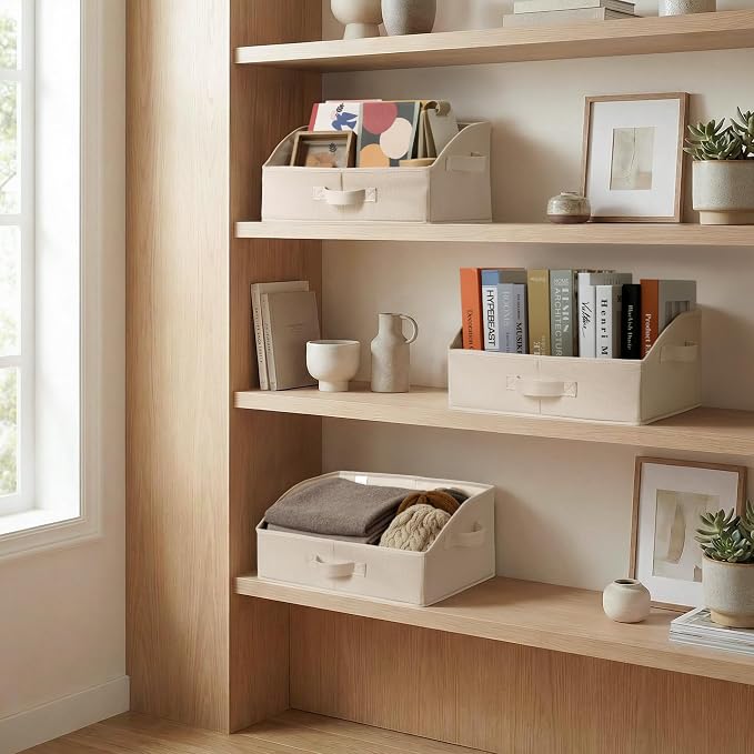 GRANNY SAYS Closet Shelf Baskets, Storage for Purses, Trapezoid Closet Storage Bins, Closet Organizers and Storage for Shelves, Clothes, Toys, Towels, Khaki, 3-Pack