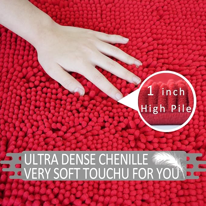 Bathroom Rugs Sets 2 Piece,Super Absorbent Soft,Thick,Machine Washable Chenille Bath Mat,Non Slip Toilet Floor Rug,Bath Mats for Bathroom,16x24 Plus 20x32 Shape,Red