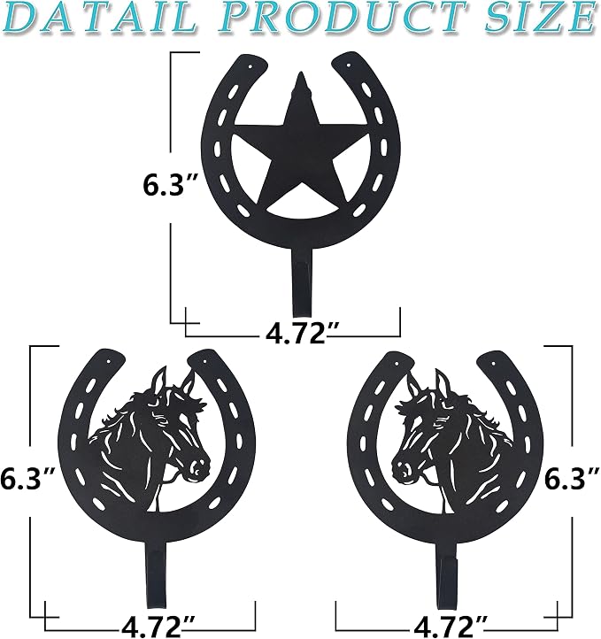 3PCS Horse Star Rustic Ranch Horse Head Hook Coat Hooks, Key Hooks