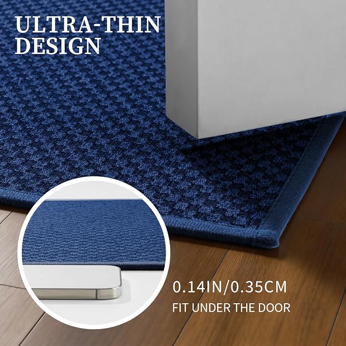 YIHOUSE Bathroom Rugs Sets 2 Piece Non Slip Washable, Absorbent Quick Dry Bath Mat Set, Weave Texture Low Profile Bath Rugs, Floor Mats for Bathroom, Tub & Shower (17"x24" + 17"x47", Dark Blue)