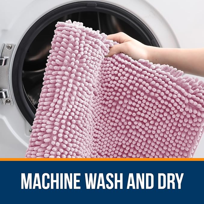 OLANLY Large Bathroom Rugs 44x32, Extra Soft Absorbent Chenille Bath Rugs | Dusty Rose, Quick-Drying Rubber Backing, Machine Washable Bath Mat for Bathroom Floor, Tub and Shower, Home Decor Accessories