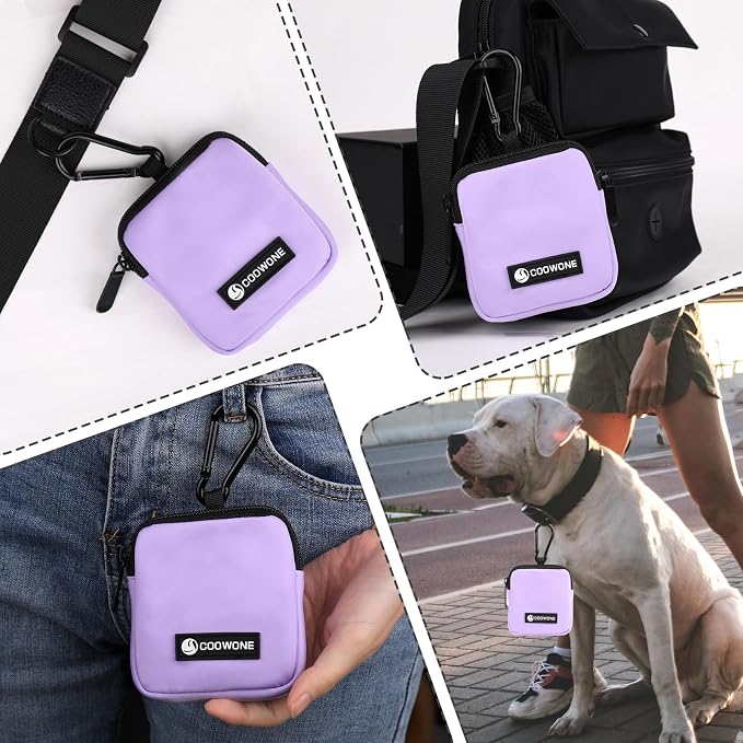 Dog Treat Pouch Pocket Sized Pet Puppy Training Pouch for Dog Training Behavior Aids, Waterproof Nylon Fabric Dog Poop Bag Holder, Hands Free Dog Walking Bag with Metal Carabiner (Violet)