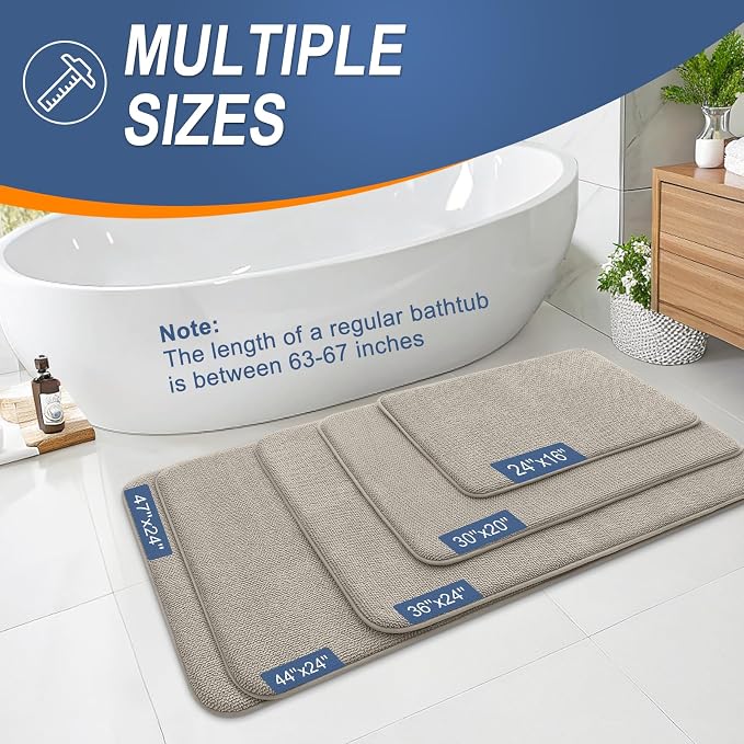 OLANLY Memory Foam Bathroom Runner Rugs 47x17, Long Bath Mats, Warm Taupe | Soft Quick Dry Bath Rugs, Non-Slip, Absorbent Machine Washable Mat for Bathroom Floor, Tub and Shower, Home Decor Accessories