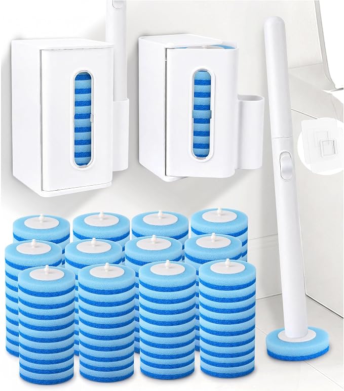 Disposable Toilet Brush and Holder Set with 48 Refills, Toilet Bowl Cleaner | Value Pack;Built-In Cleaner;Cleaner & More Hygienic;Hands-Free Disposal;Fresh Bathroom