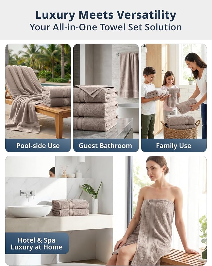 LANE LINEN Large Bath Sheets Oversized Soft Absorbent 4 Pack - Platinum | Bathroom Towels Large - Lightweight & Breathable, Fade-Resistant Color, Classic Terry Weave, Densely Woven
