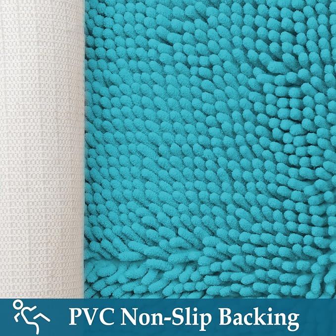 Teal Blue Bathroom Rugs Set 2 Piece Bath Rugs Washable Bath Mats for Bathrooms, Thick Soft Chenille Bathtub Mat, Ultra Absorbent Bath Carpet, Shaggy Floor Mat