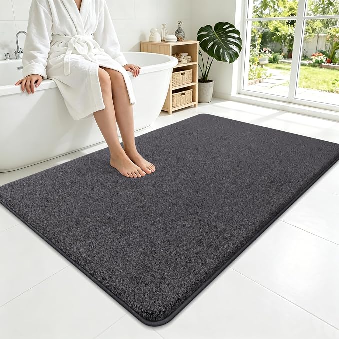 Smiry Memory Foam Bath Mat 59x35, Extra Soft Absorbent Bathroom Rugs | Dary Grey Quick Dry, Machine Washable Bath Mats for Bathroom, Shower, Tub and Home Decor Accessories