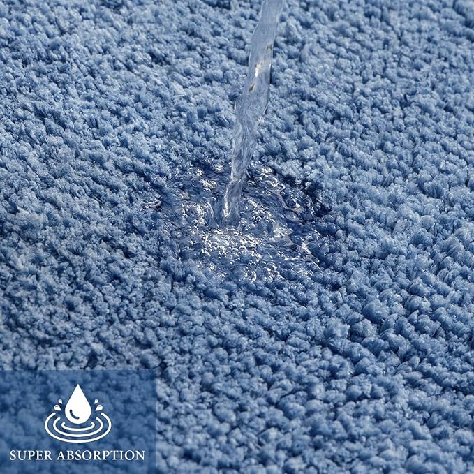 MIULEE Blue Bathroom Rugs Set 2 Piece Soft Bath Mats 20x20+16x24 Inch | Absorbent Microfiber Bath Mat and U-Shaped Toilet Rug, Non Slip, Quick Dry, for Bathroom Floor Tub Showers, Machine Washable