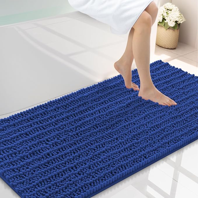 Smiry Bathroom Rugs 47X24, Extra Soft Rubber Backing Chenille Bath Mats | Royal Blue Machine Washable Non Slip Quick Dry Bath Mats for Bathroom Floor, Tub, Shower, Home Decor Accessories