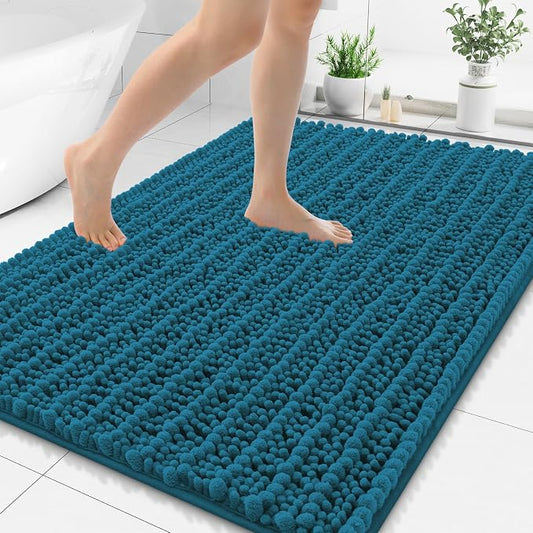 Smiry Bathroom Rugs 48X32, Extra Soft Rubber Backing Chenille Bath Mats | Peacock Blue Machine Washable Non Slip Quick Dry Bath Mats for Bathroom Floor, Tub, Shower, Home Decor Accessories