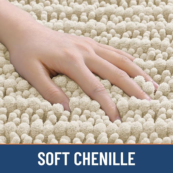Smiry Bathroom Rugs 40X32, Extra Soft Rubber Backing Chenille Bath Mats | Sand Machine Washable Non Slip Quick Dry Bath Mats for Bathroom Floor, Tub, Shower, Home Decor Accessories