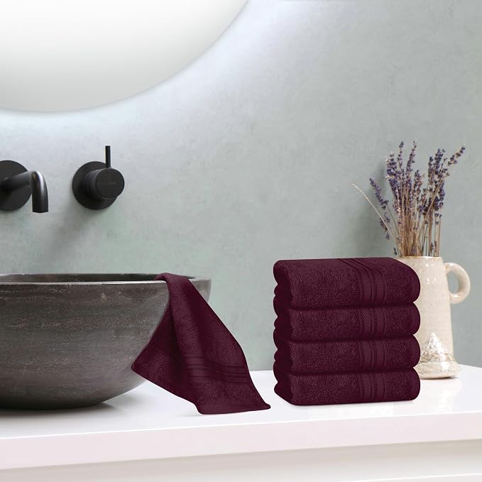 BOUTIQUO Ultra Soft Cotton Washcloths, Contains 12 Piece Face Cloths 12x12 inch, Ideal for Everyday use Face Towels, Compact & Lightweight Multi Purpose Washcloths - Burgundy