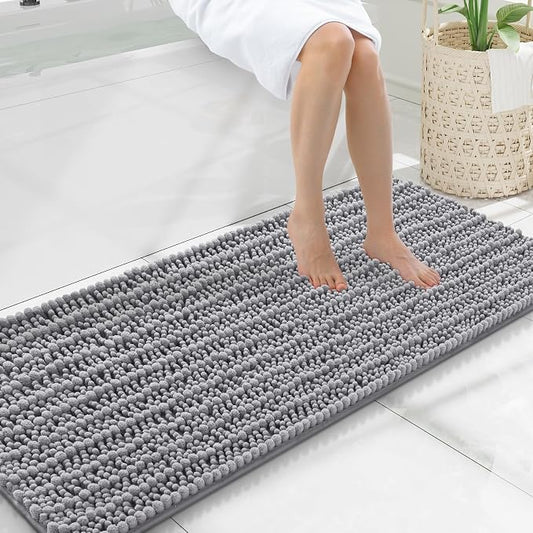 Smiry Bathroom Rugs 47X20, Extra Soft Rubber Backing Chenille Bath Mats | Grey Machine Washable Non Slip Quick Dry Bath Mats for Bathroom Floor, Tub, Shower, Home Decor Accessories