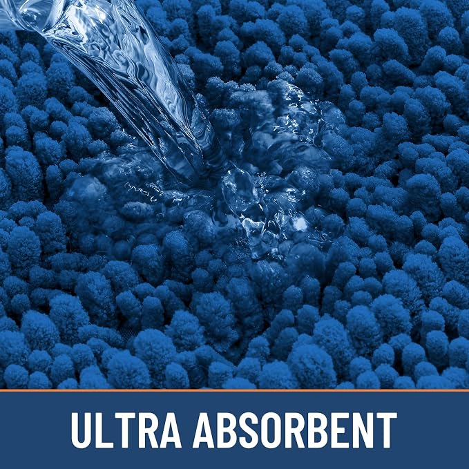 Smiry Bathroom Rugs 24X16, Extra Soft Rubber Backing Chenille Bath Mats | Deep Navy Blue Machine Washable Non Slip Quick Dry Bath Mats for Bathroom Floor, Tub, Shower, Home Decor Accessories
