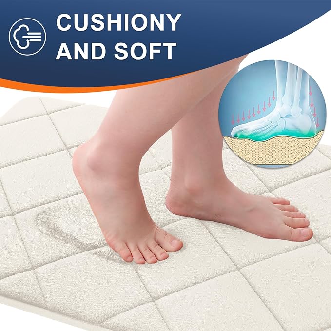 OLANLY Memory Foam Bath Mat 44x24, Ultra Soft and Absorbent Bathroom Rugs | Ivory, Quick Dry, Machine Washable Shower Bath Rugs, Comfortable Bath Carpet for Bathroom Floor, Tub and Shower
