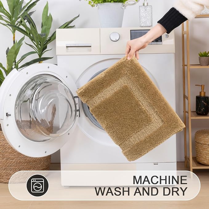 SHACOS Microfiber Bathroom Rugs Set of 3 with Toilet Lid Cover Non Slip | Washable Bath Mat Absorbent Bathroom Carpet 16"x24"+U Shape Toilet Rug 20"x24"+Toilet Lid Cover 19"x21", Mustard