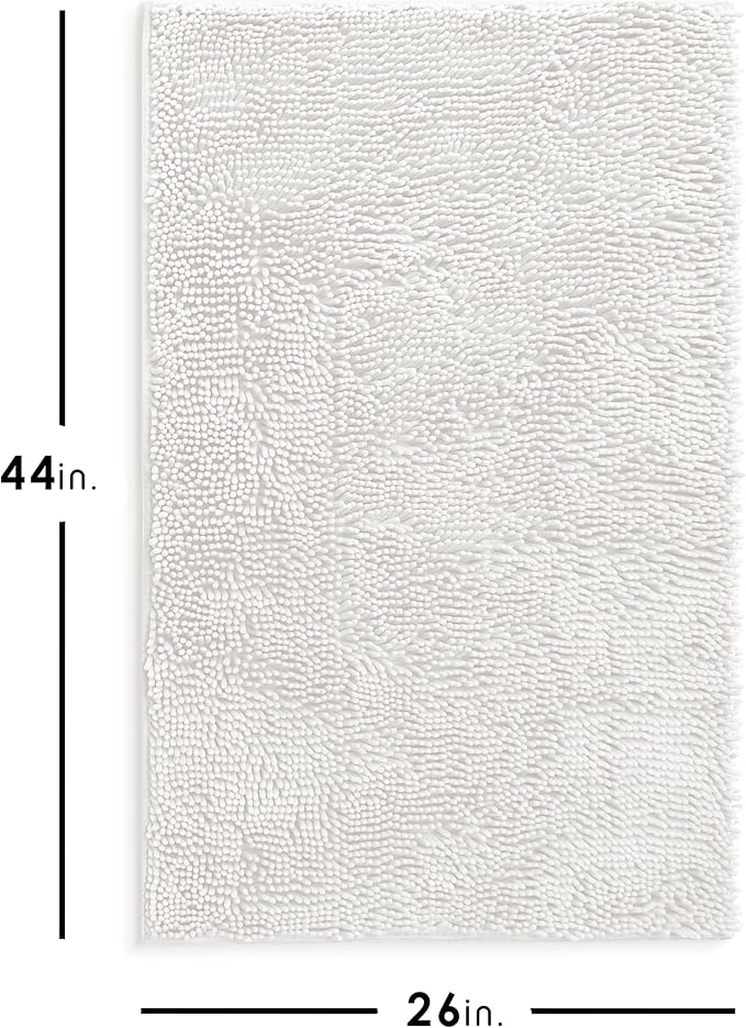 Hearth & Harbor Bathroom Rugs, Chenille Bath Mat - Machine Washable Bath Mats for Bathroom Non-Slip Backing Rubber, Quick Dry Bathroom Mat - Off-White Bath Rug, 26x44