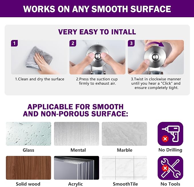 JOMOLA Suction Cup Shower Holder, Adjustable Stainless Steel Shower Head Holder with Strong Suction Cup for Different Wall, Universal Handheld Shower Bracket