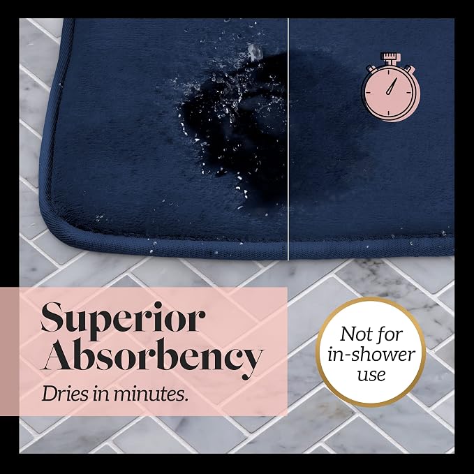 Memory Foam Bath Mat Non Slip Absorbent Super Cozy Velvet Bathroom Rug Carpet (24 inches X 48 inches, Navy)