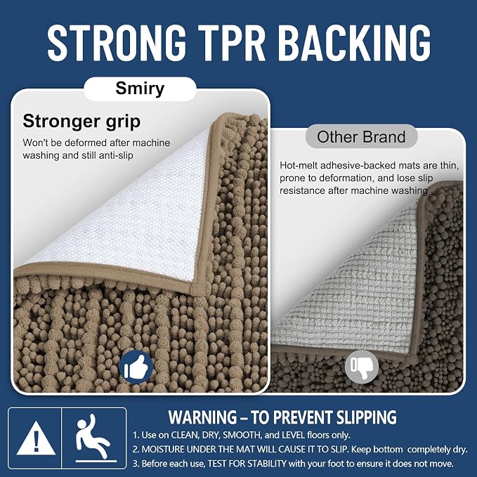 Smiry Bathroom Rugs 59X20, Extra Soft Rubber Backing Chenille Bath Mats | Camel Machine Washable Non Slip Quick Dry Bath Mats for Bathroom Floor, Tub, Shower, Home Decor Accessories