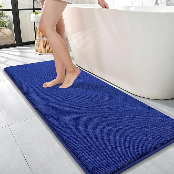 OLANLY Memory Foam Bathroom Runner Rugs 47x17, Long Bath Mats, Royal Blue | Soft Quick Dry Bath Rugs, Non-Slip, Absorbent Machine Washable Mat for Bathroom Floor, Tub and Shower, Home Decor Accessories